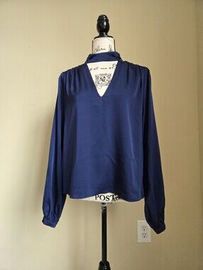 Intermix Silk Blend Blouse Womens 10 Blue Collared Long Sleeve